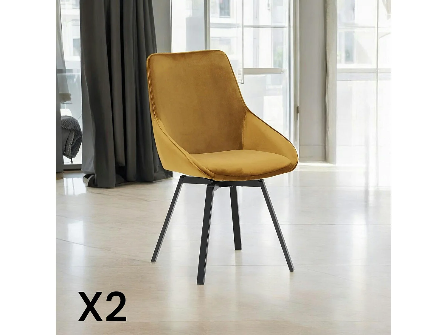 Chaise pivotante moderne en velours doré OKA (Lot de 2)