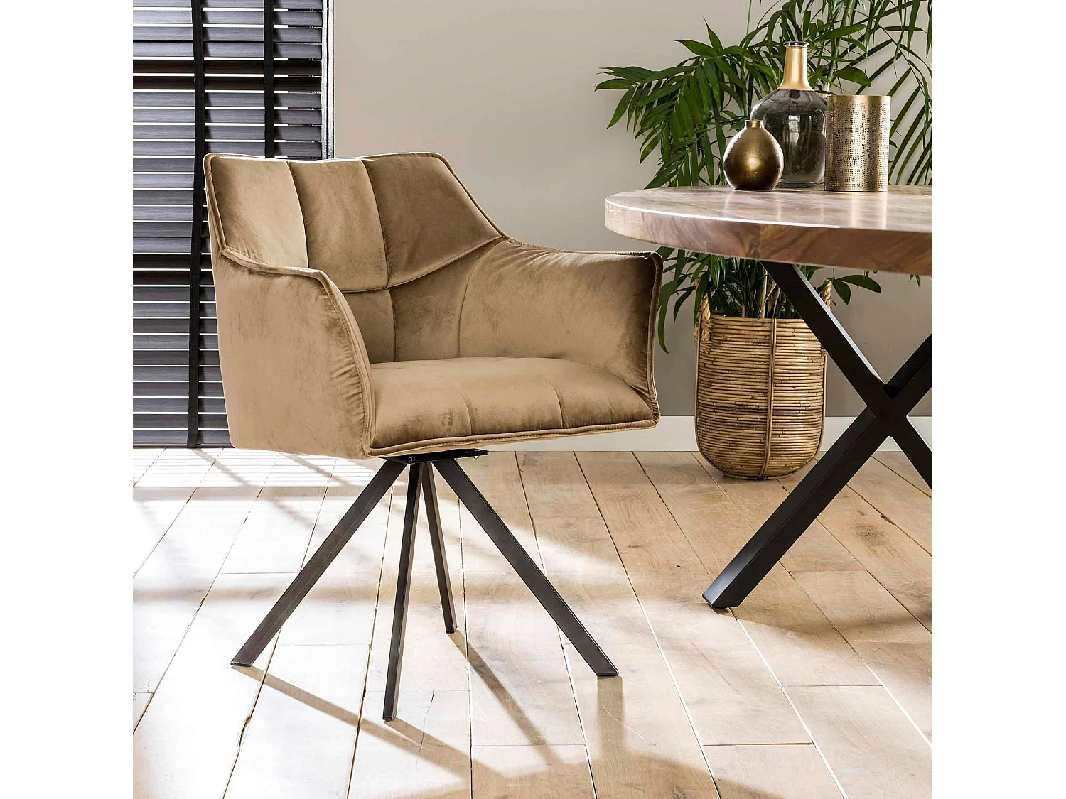 Fauteuil pivotant velours beige pied étoile MELBOURNE (lot de 2)