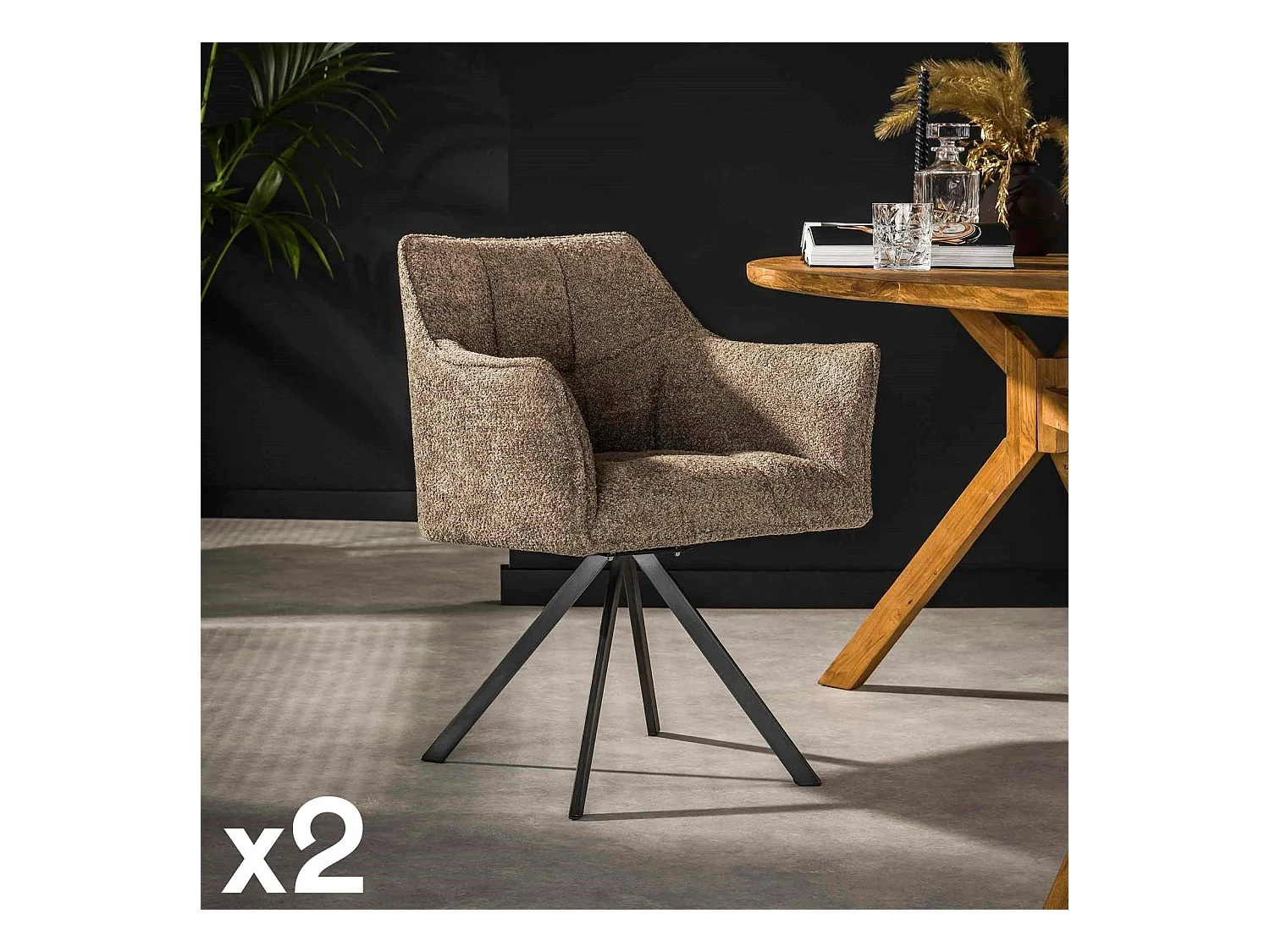Fauteuil pivotant de table en bouclette cannelle (lot de 2) MELBOURNE