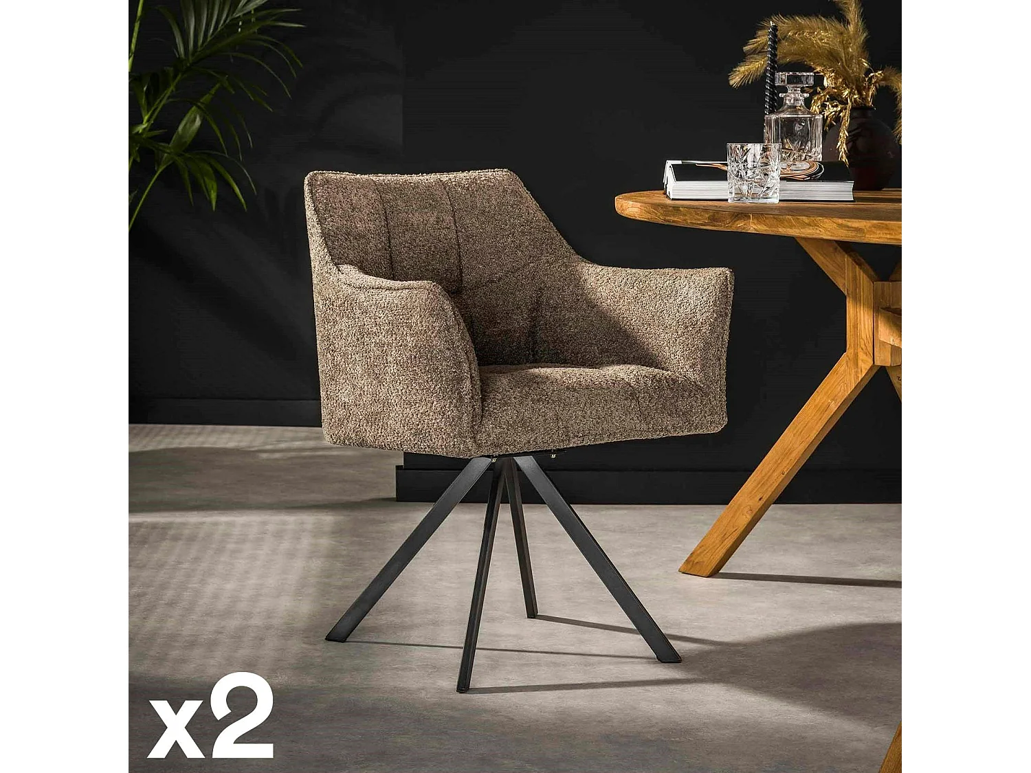 Fauteuil pivotant de table en bouclette cannelle (lot de 2) MELBOURNE
