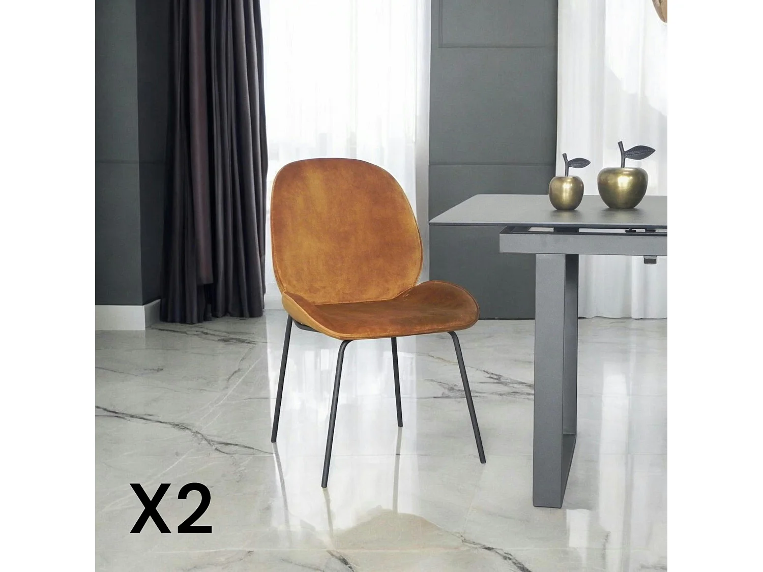 Chaise contemporaine en velours doré FLORENCE (lot 2)