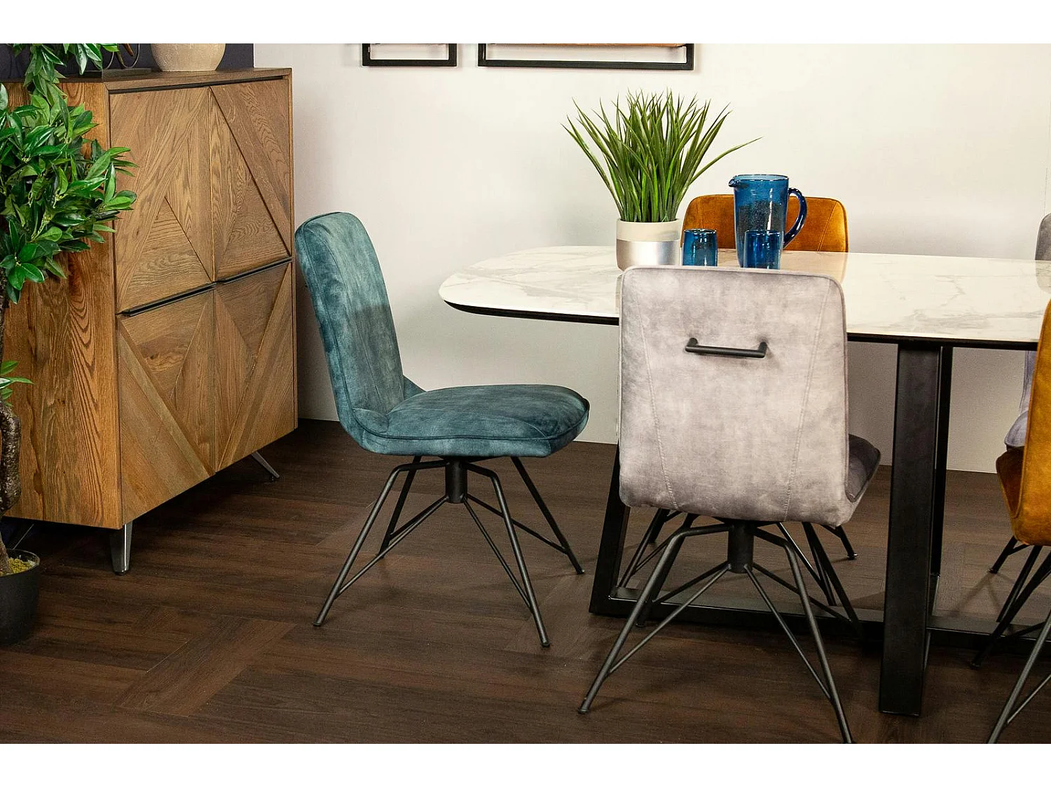 Chaise pivotante velours bleu pétrole (lot de 2) OKA