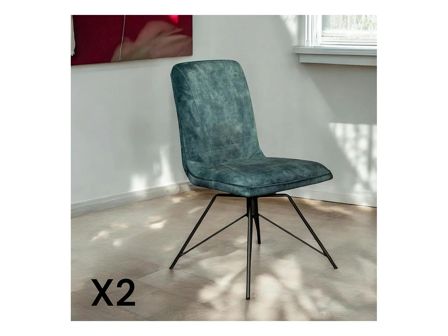 Chaise pivotante velours bleu lagon (lot de 2) OKA