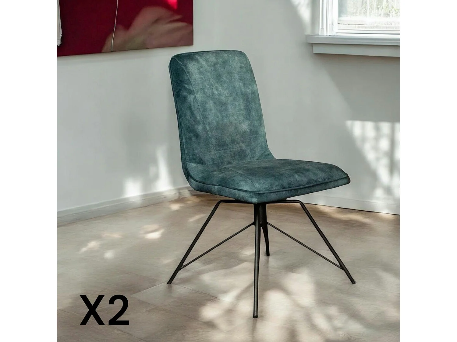 Chaise pivotante velours bleu pétrole (lot de 2) OKA