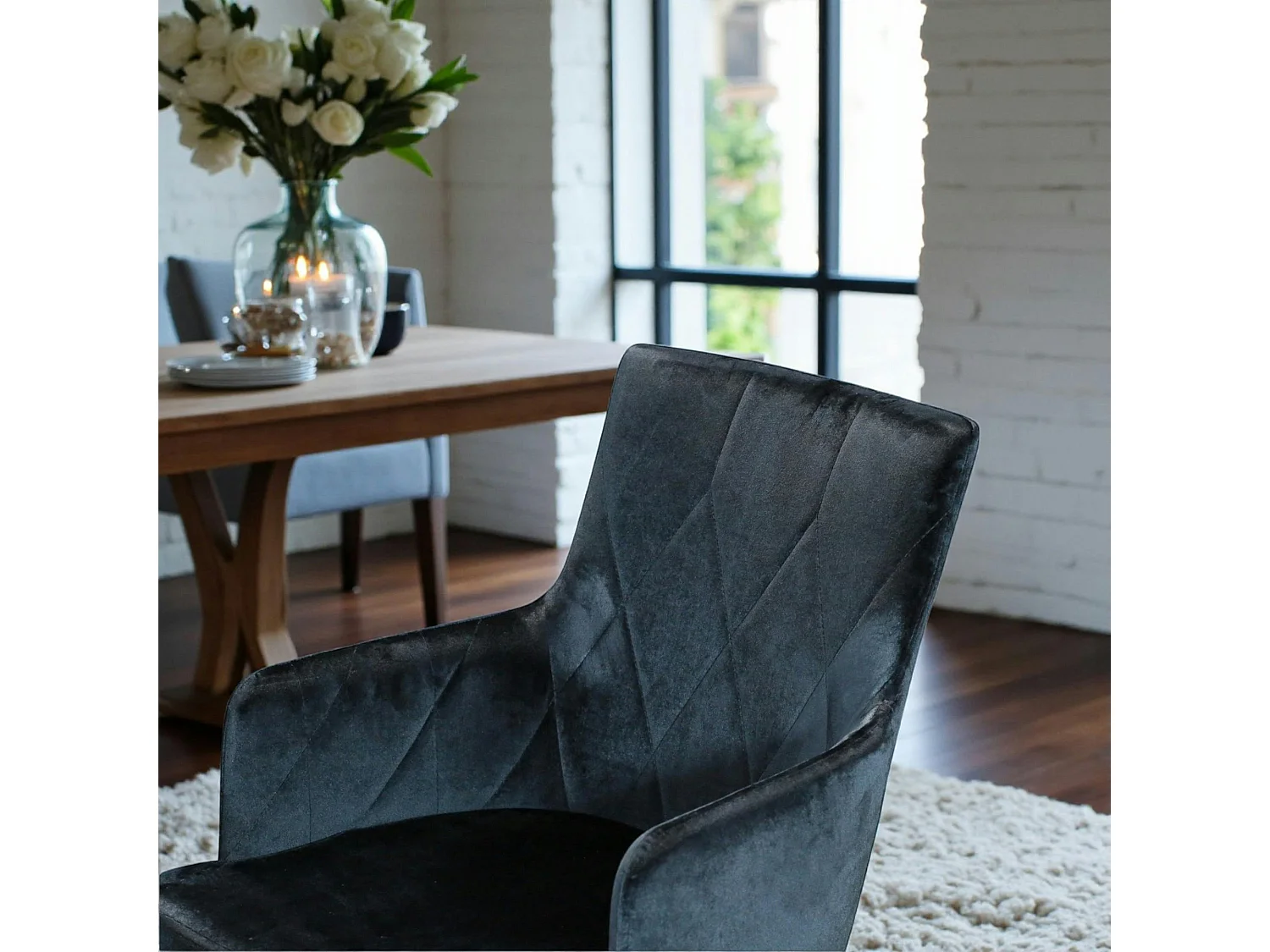 Fauteuil de table moderne en velours bleu (lot de 2) HAWAI