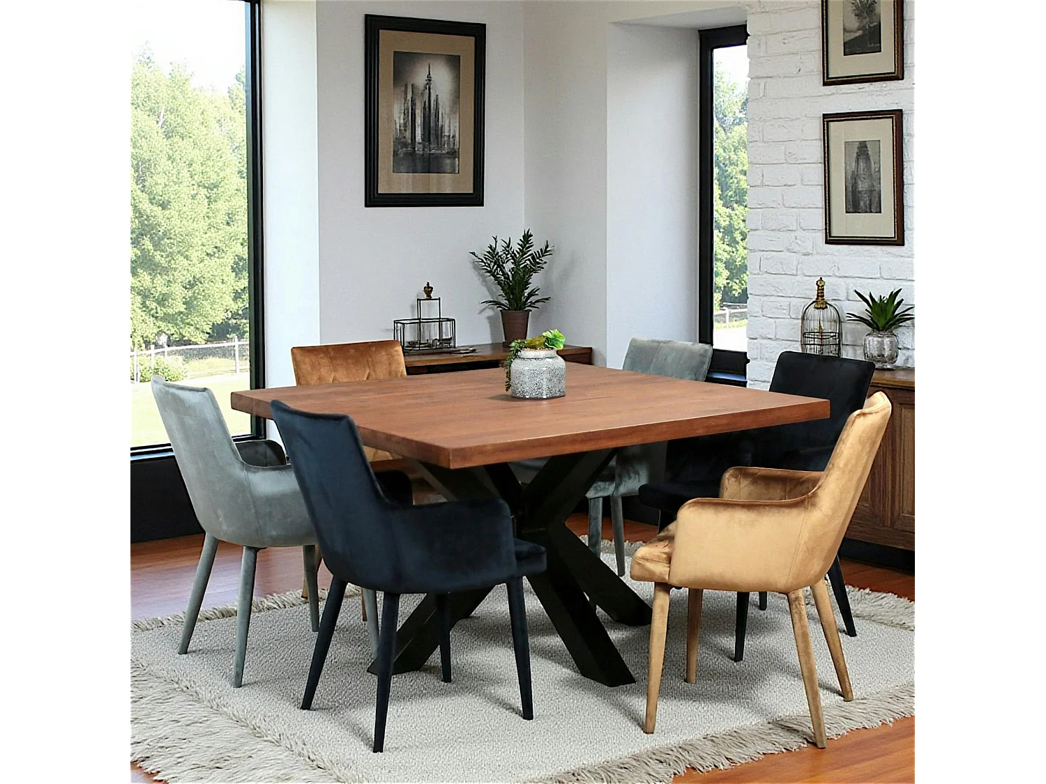 Fauteuil de table moderne en velours bleu (lot de 2) HAWAI