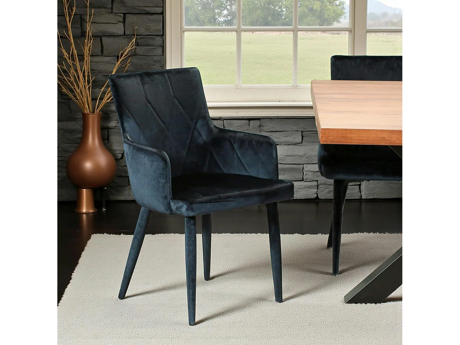 Fauteuil de table moderne en velours bleu (lot de 2) HAWAI