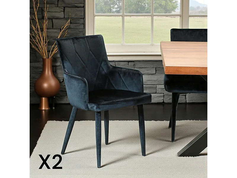 Fauteuil de table moderne en velours bleu (lot de 2) HAWAI