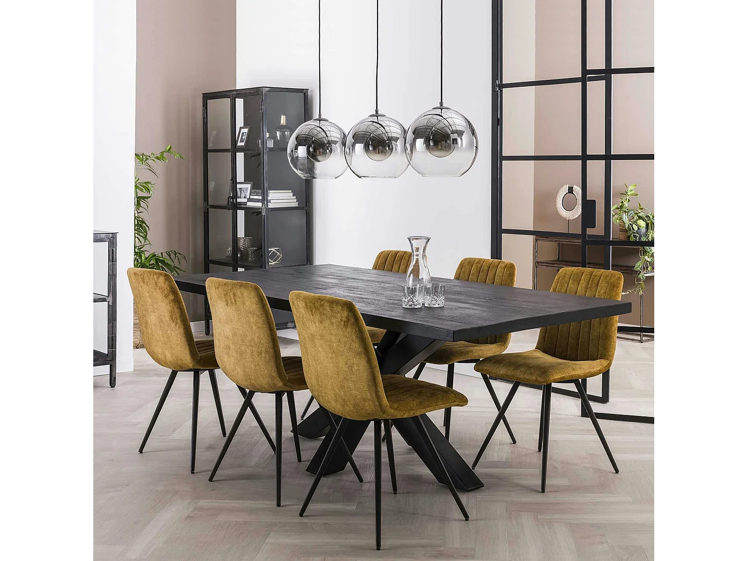 Chaise de salle à manger en velours moutarde JAVA (lot de 2)