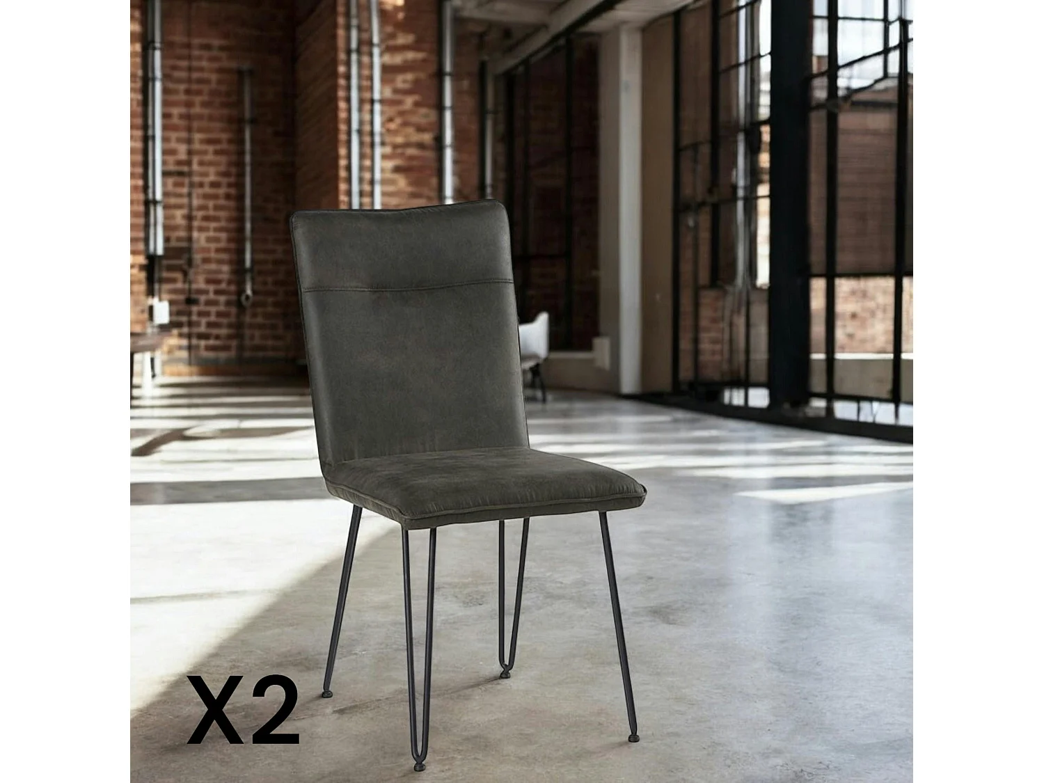 Chaise scandinave tissu gris foncé pieds épingle (lot de 2) KERALA