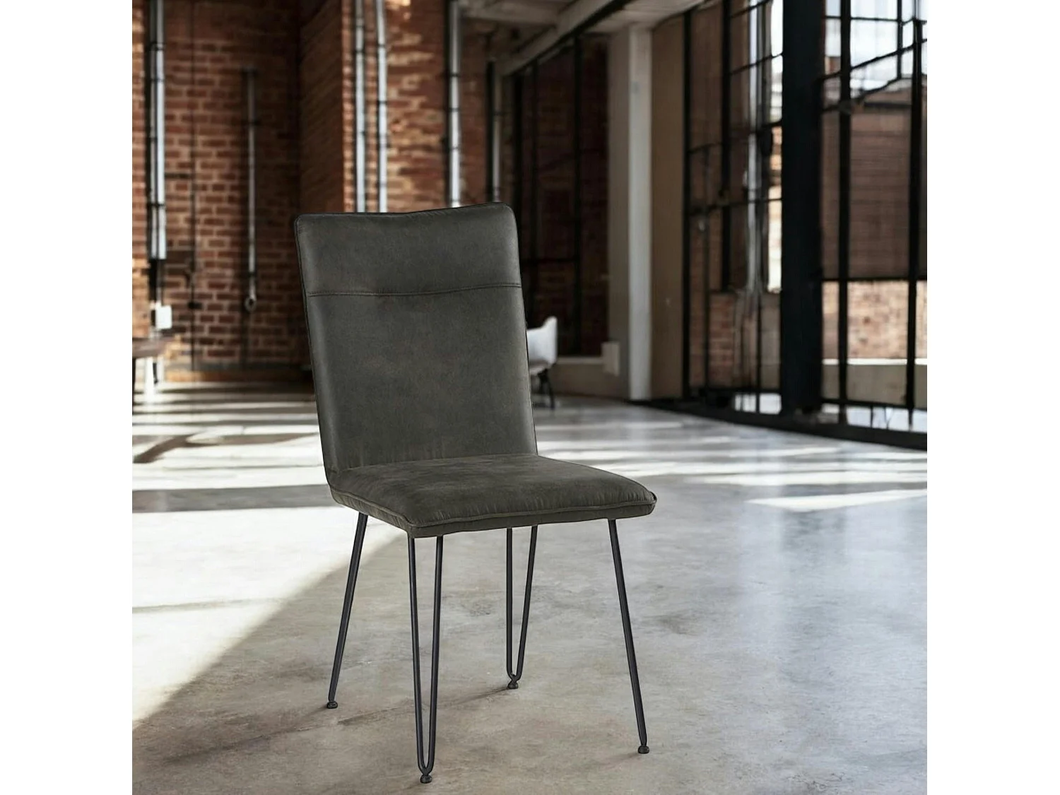 Chaise scandinave tissu gris foncé pieds épingle (lot de 2) KERALA