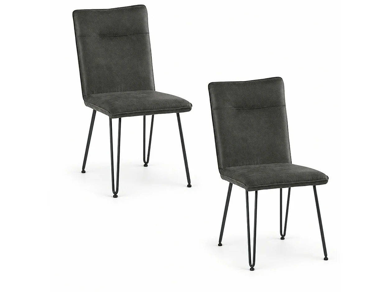 Chaise scandinave tissu gris foncé pieds épingle (lot de 2) KERALA