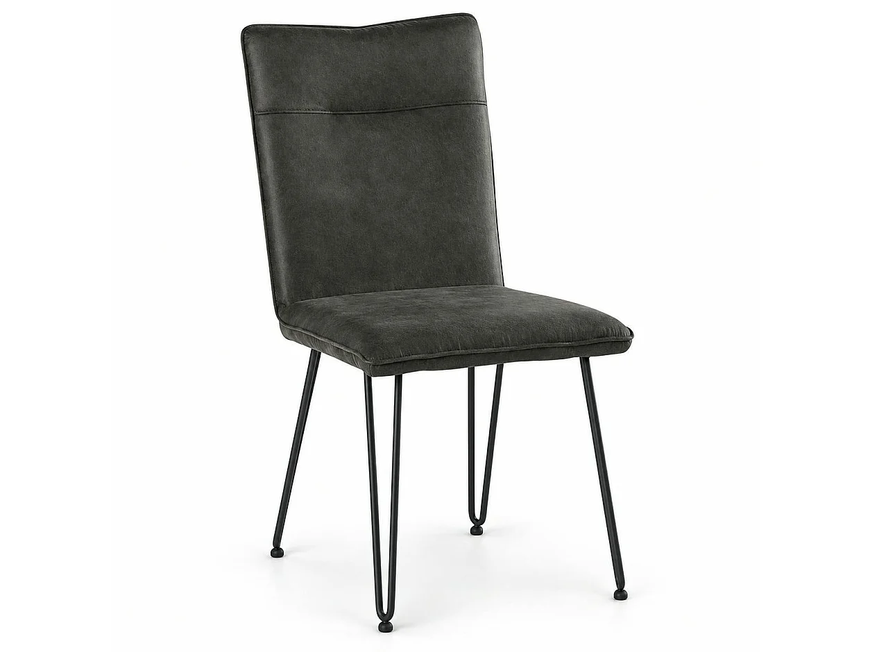 Chaise scandinave tissu gris foncé pieds épingle (lot de 2) KERALA