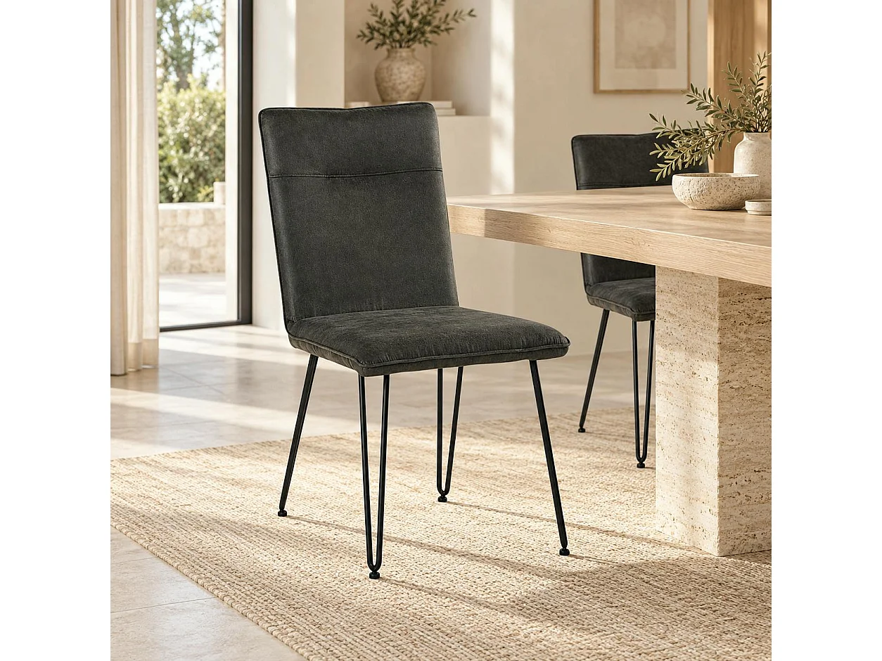 Chaise scandinave tissu gris foncé pieds épingle (lot de 2) KERALA