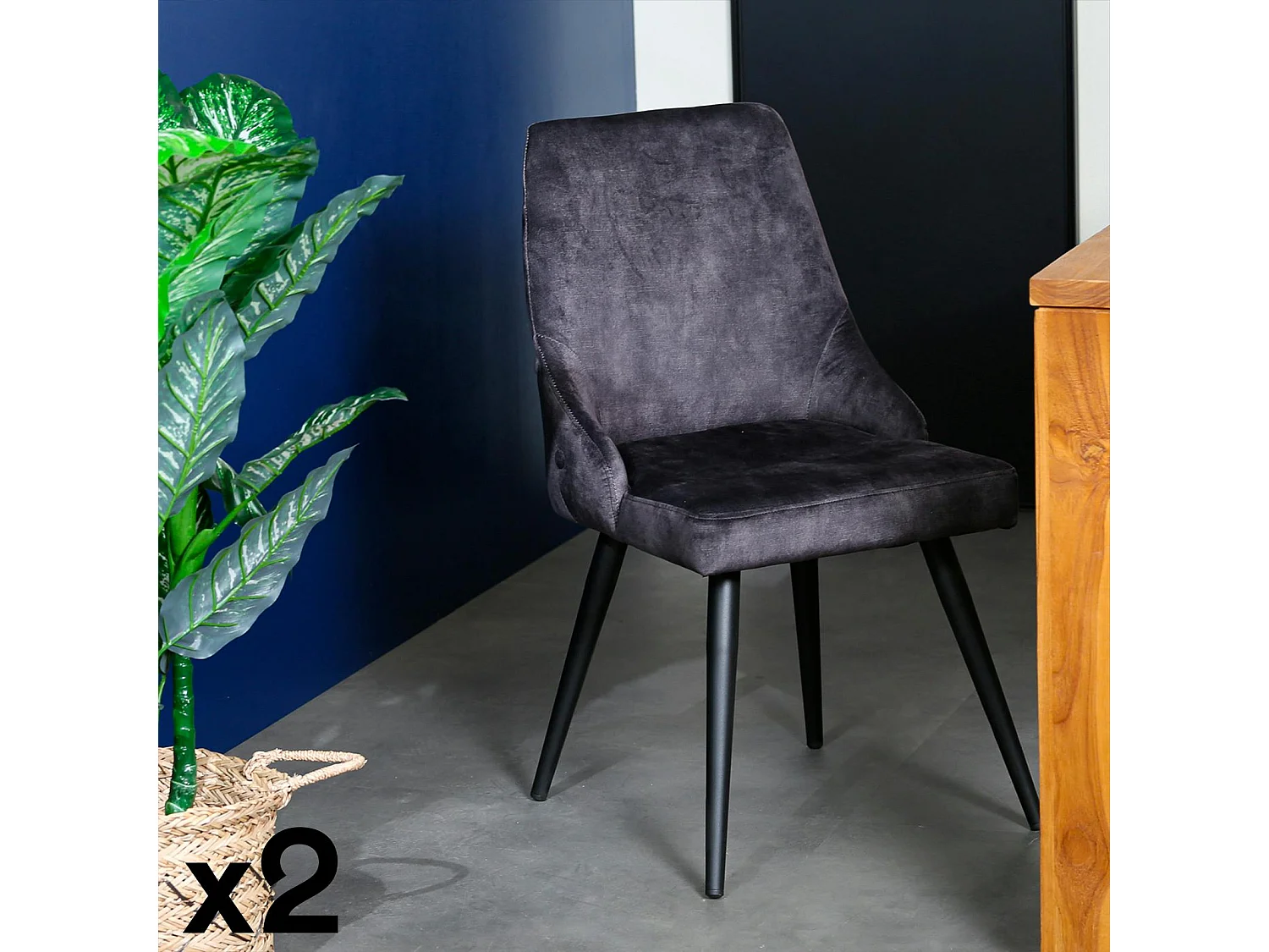 Chaise en velours gris anthracite (lot de 2) MALMOE