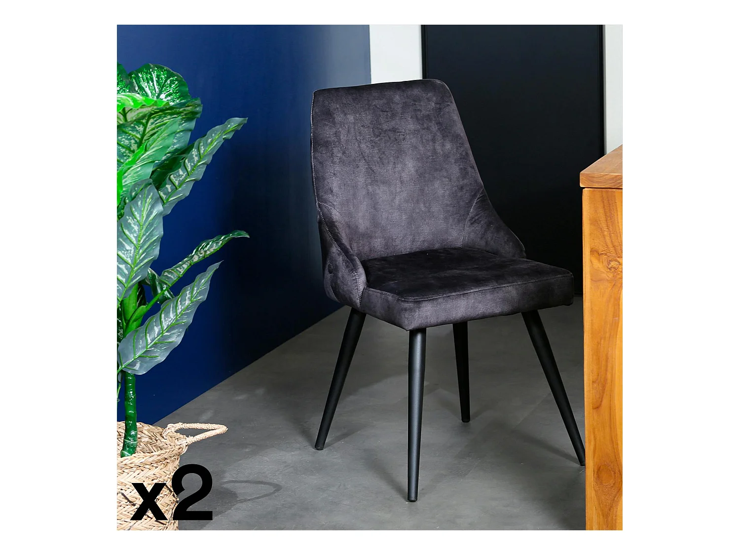 Chaise en velours gris anthracite (lot de 2) MALMOE