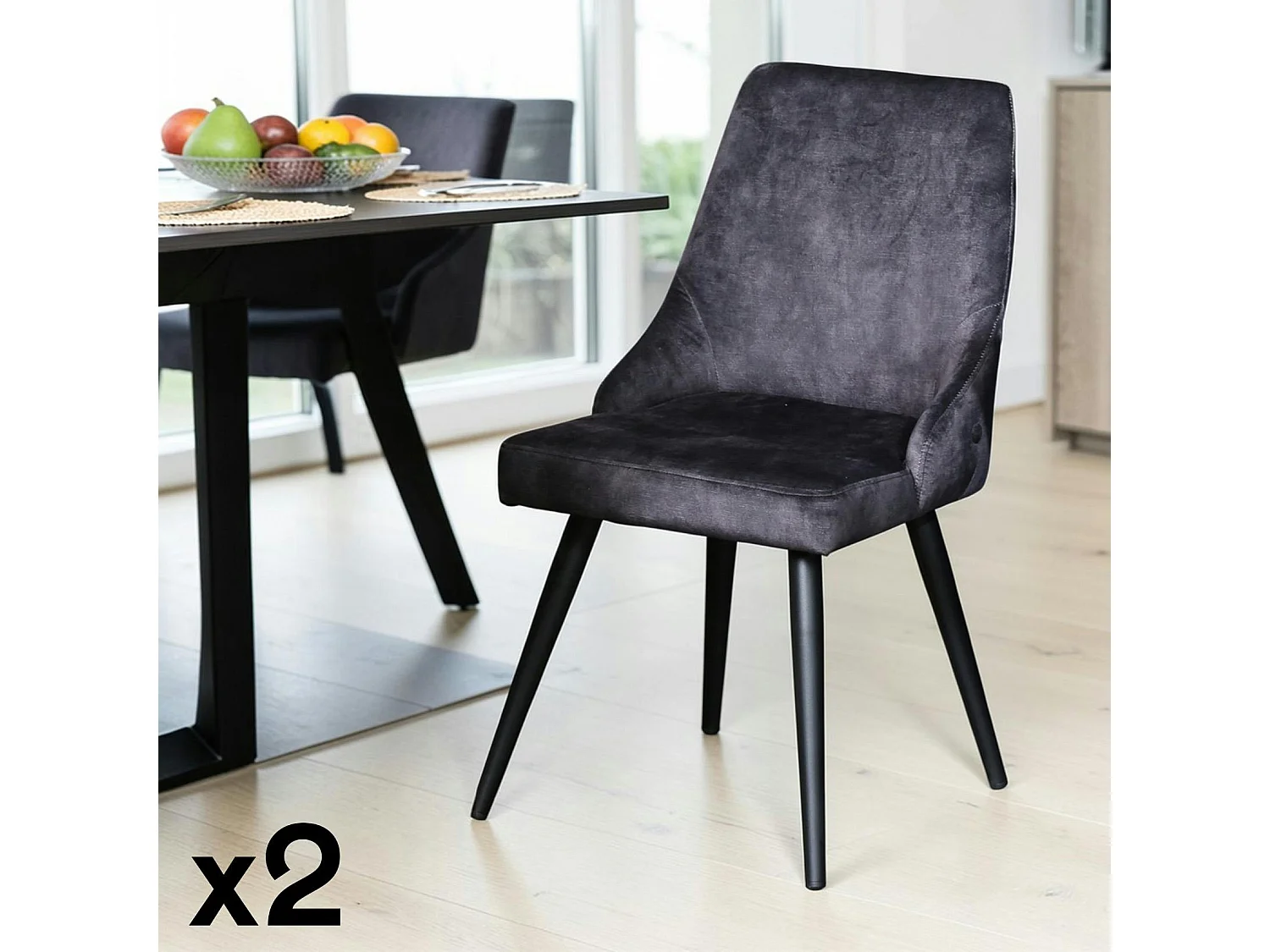 Chaise en velours gris anthracite (lot de 2) MALMOE