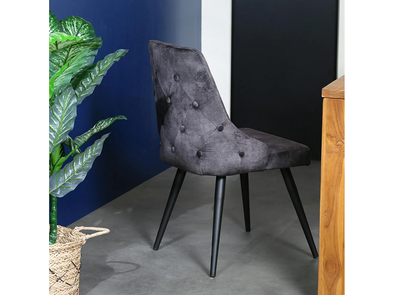 Chaise en velours gris anthracite (lot de 2) MALMOE