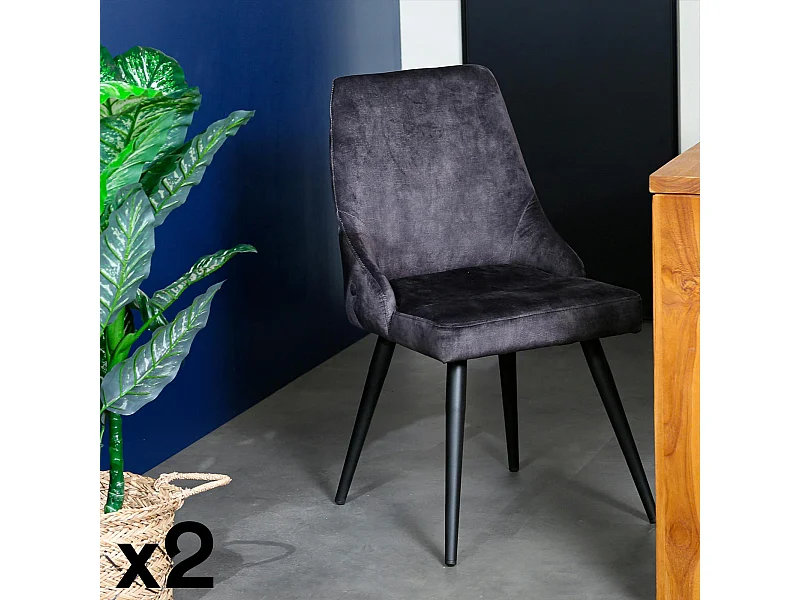 Chaise en velours gris anthracite (lot de 2) MALMOE