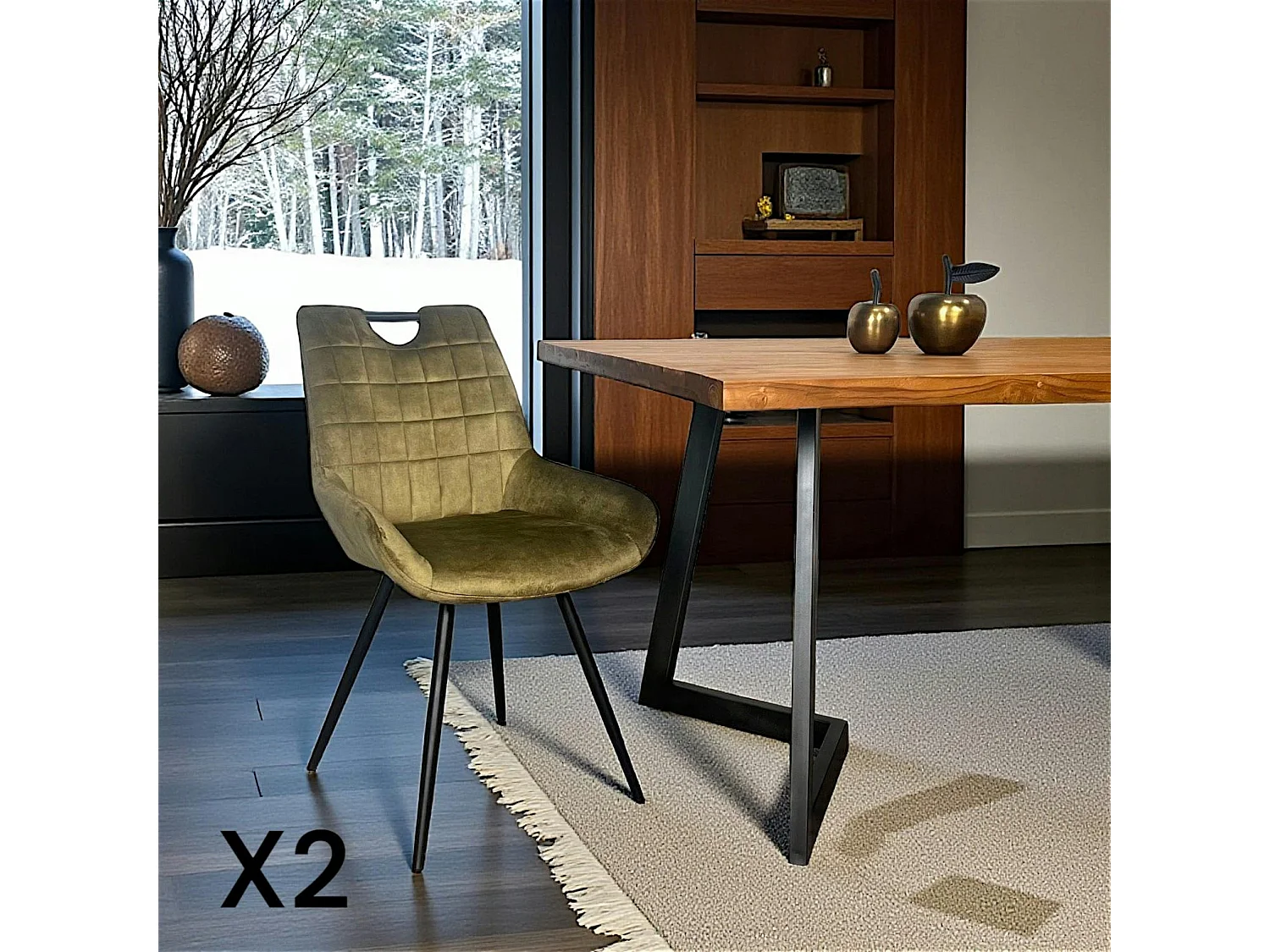 Chaise vert kaki avec poignée (lot de 2) MALMOE