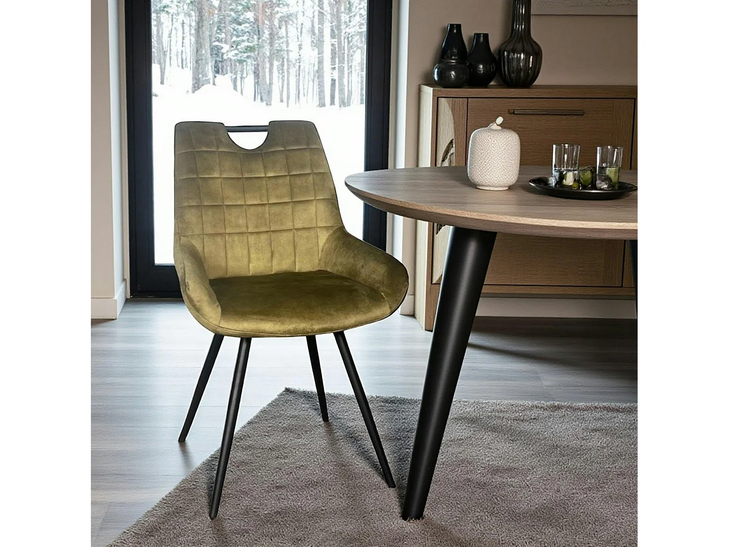 Chaise vert kaki avec poignée (lot de 2) MALMOE