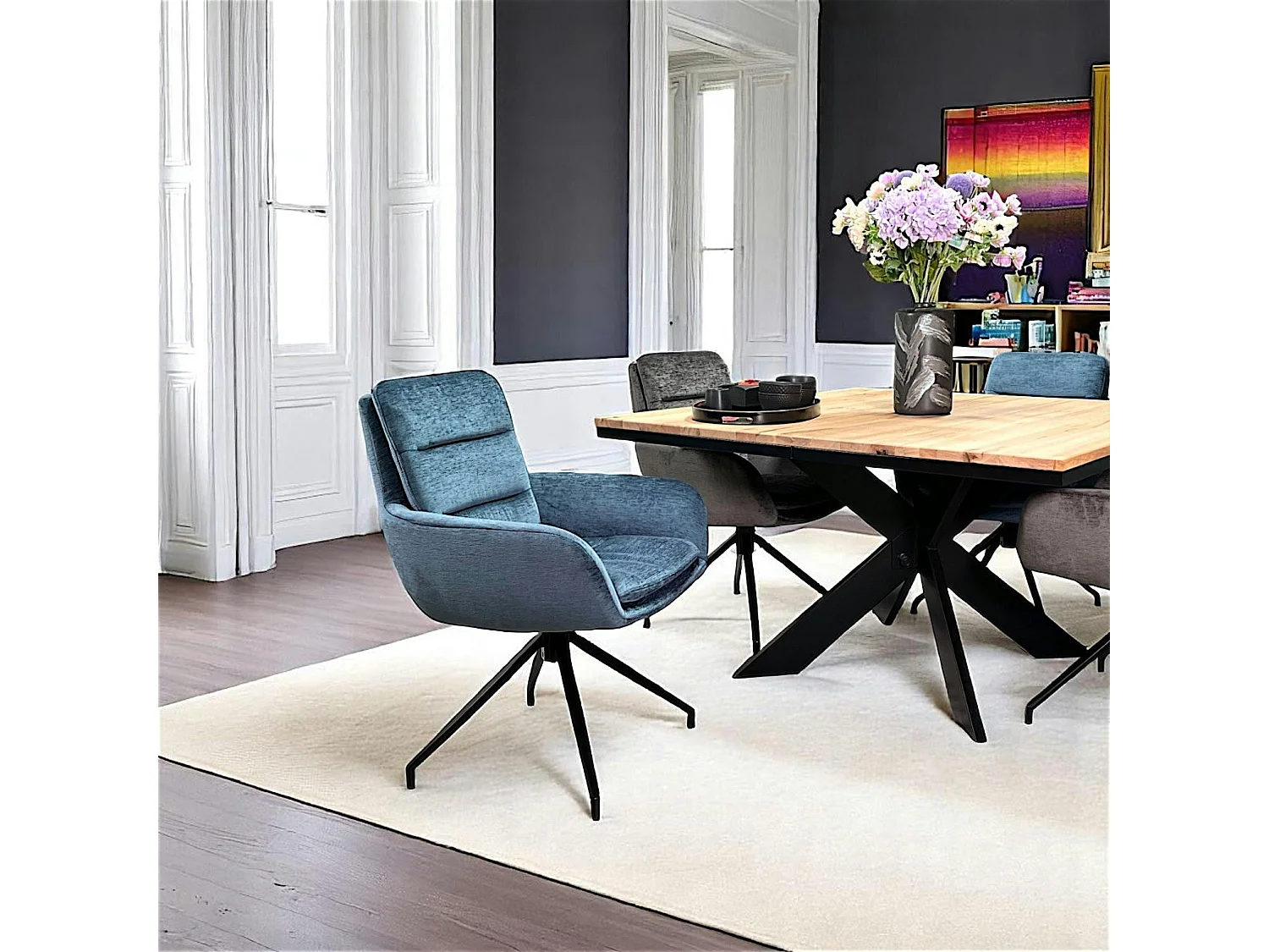 Fauteuil de table pivotant en velours bleu (lot de 2) PALERME