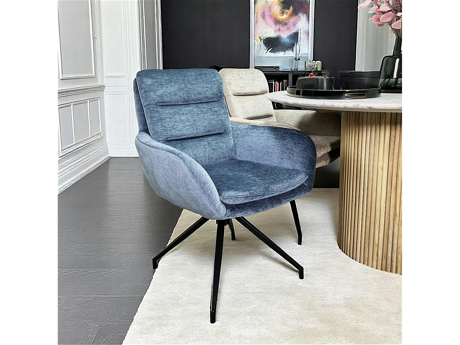 Fauteuil de table pivotant en velours bleu (lot de 2) PALERME