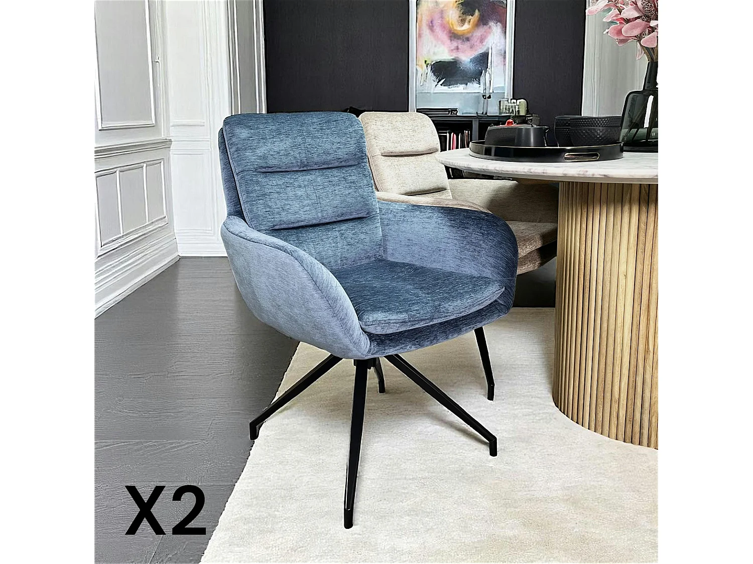 Fauteuil de table pivotant en velours bleu (lot de 2) PALERME