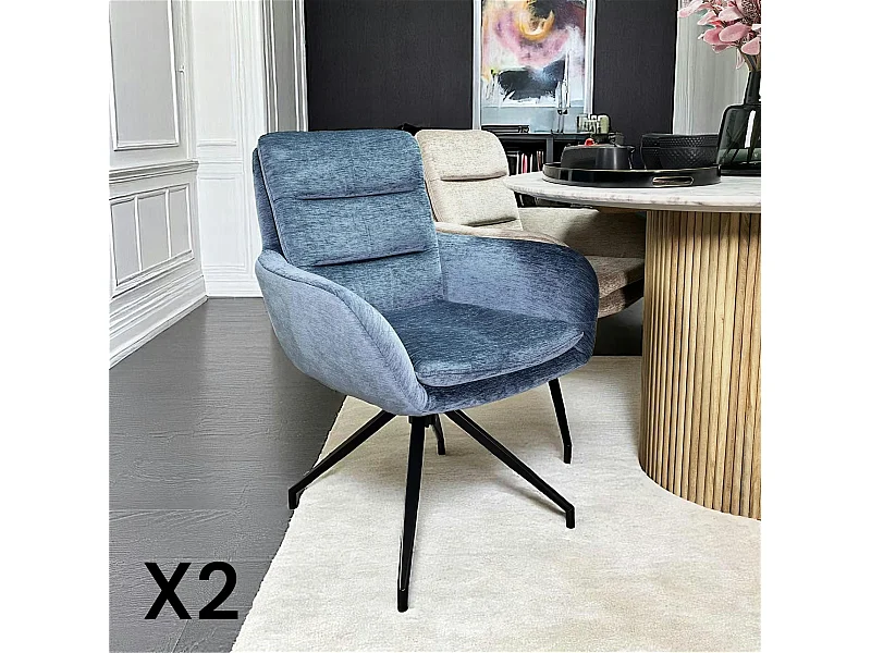Fauteuil de table pivotant en velours bleu (lot de 2) PALERME