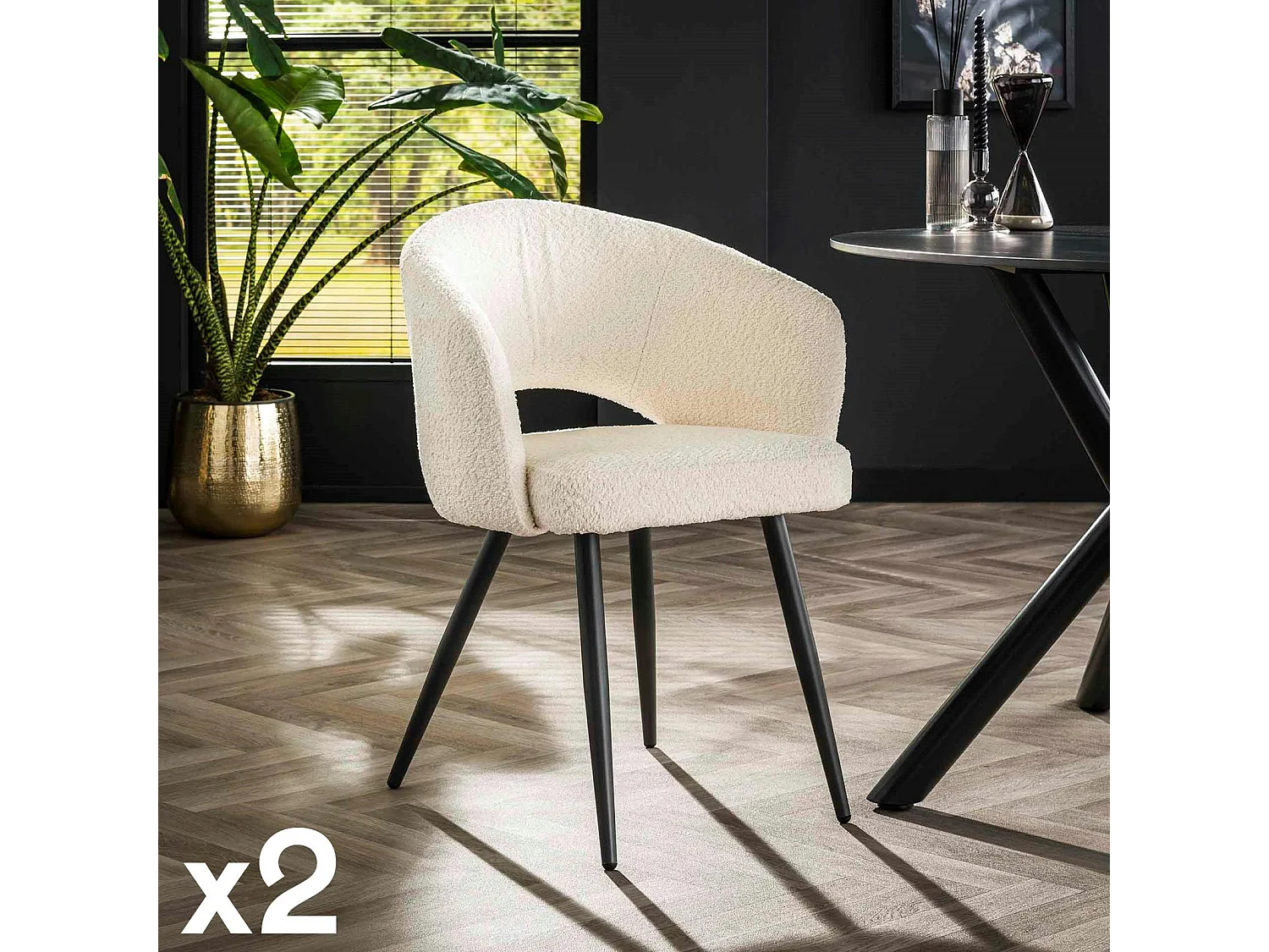 Fauteuil de table blanc en bouclette style design (lot de 2) GALWAY