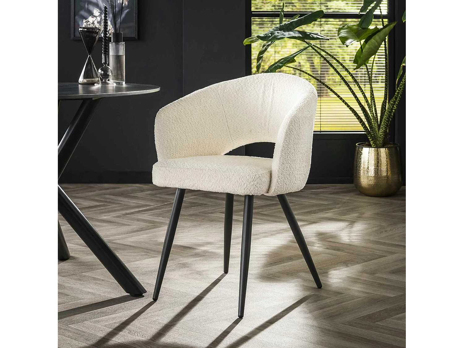 Fauteuil de table blanc en bouclette style design (lot de 2) GALWAY