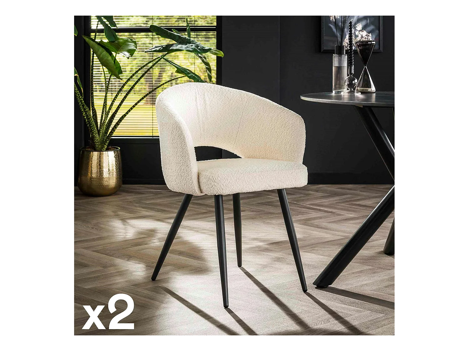Fauteuil de table blanc en bouclette style design (lot de 2) GALWAY