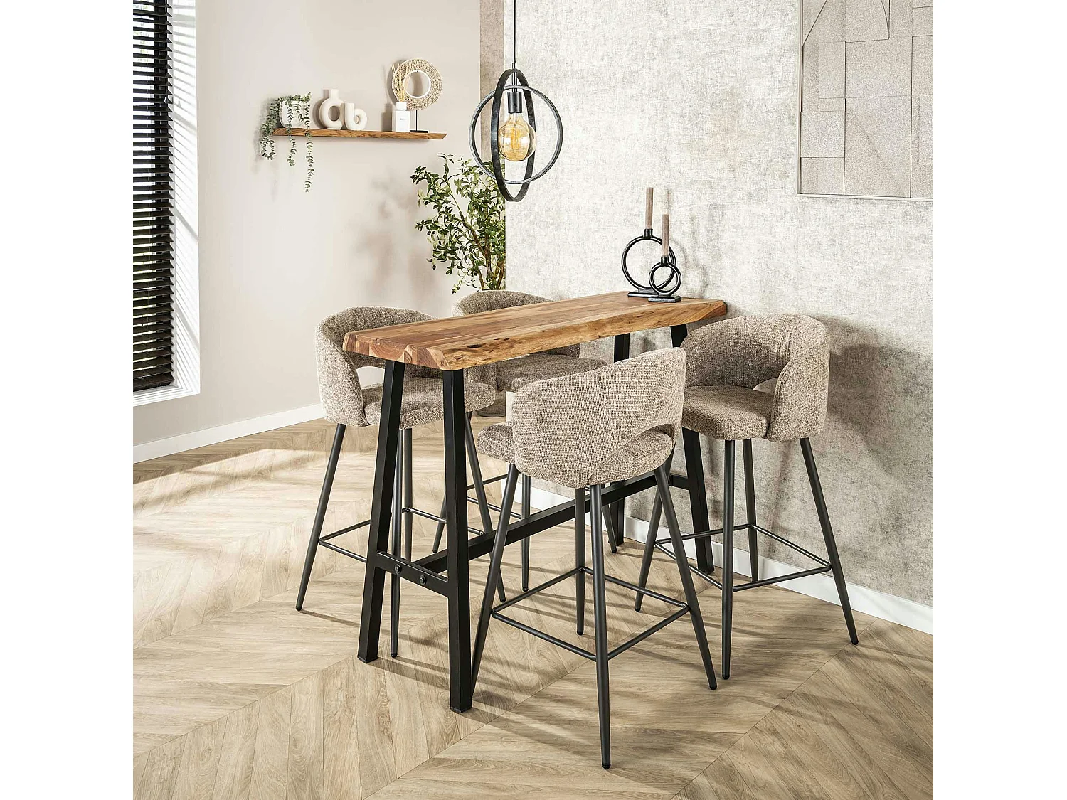 Table bar bois d'acacia massif métal 125 cm MELBOURNE