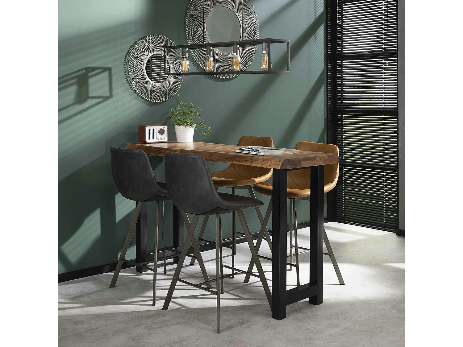 Table bar bois massif métal 150 cm MELBOURNE