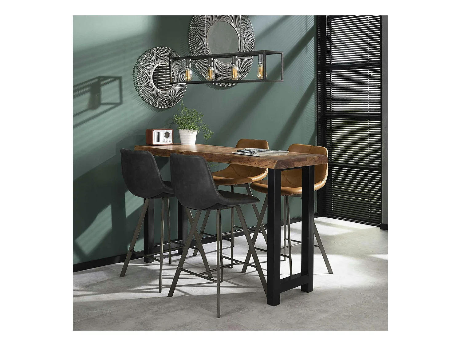 Table bar bois massif métal 150 cm MELBOURNE