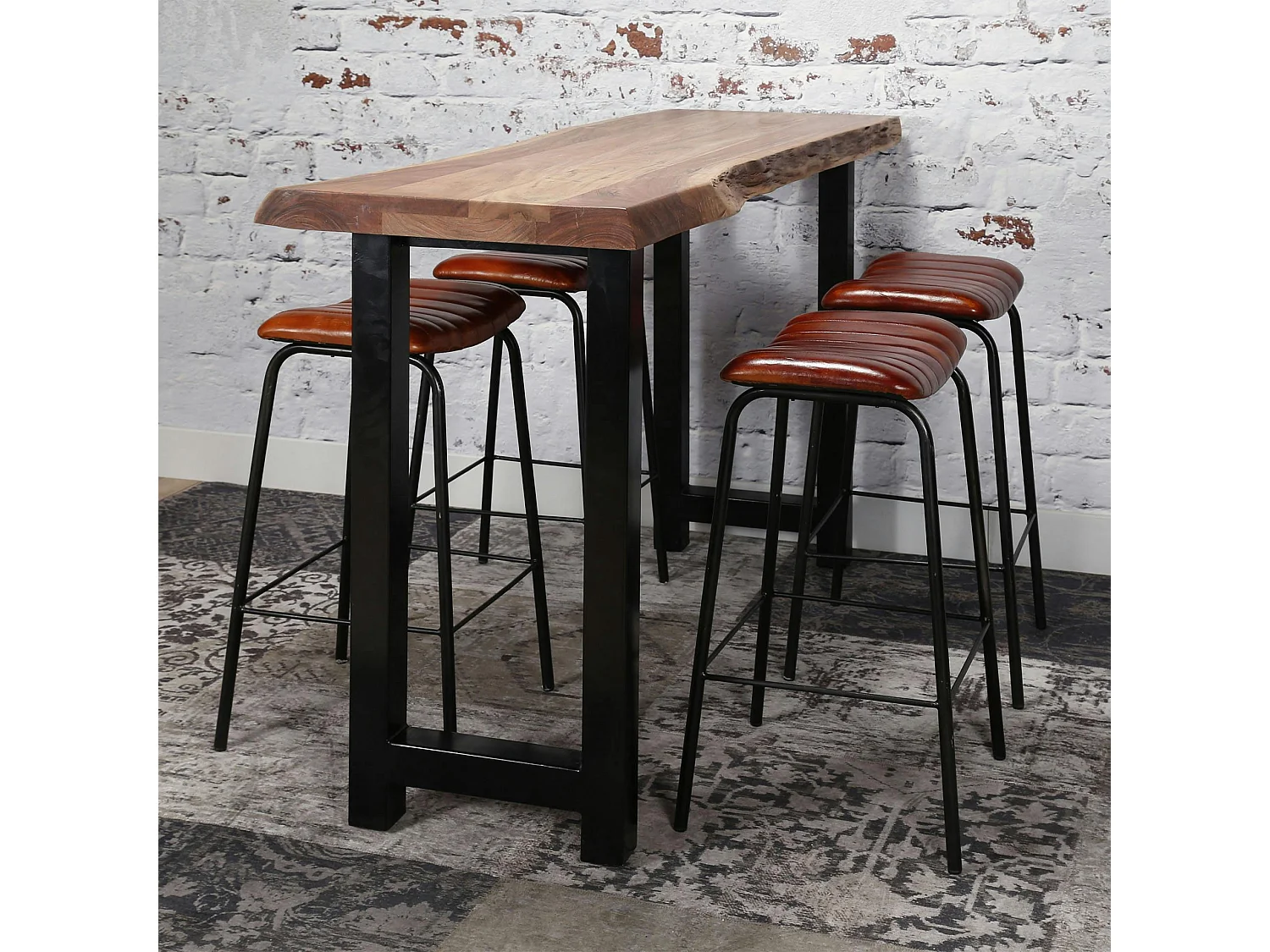 Table bar bois massif métal 150 cm MELBOURNE