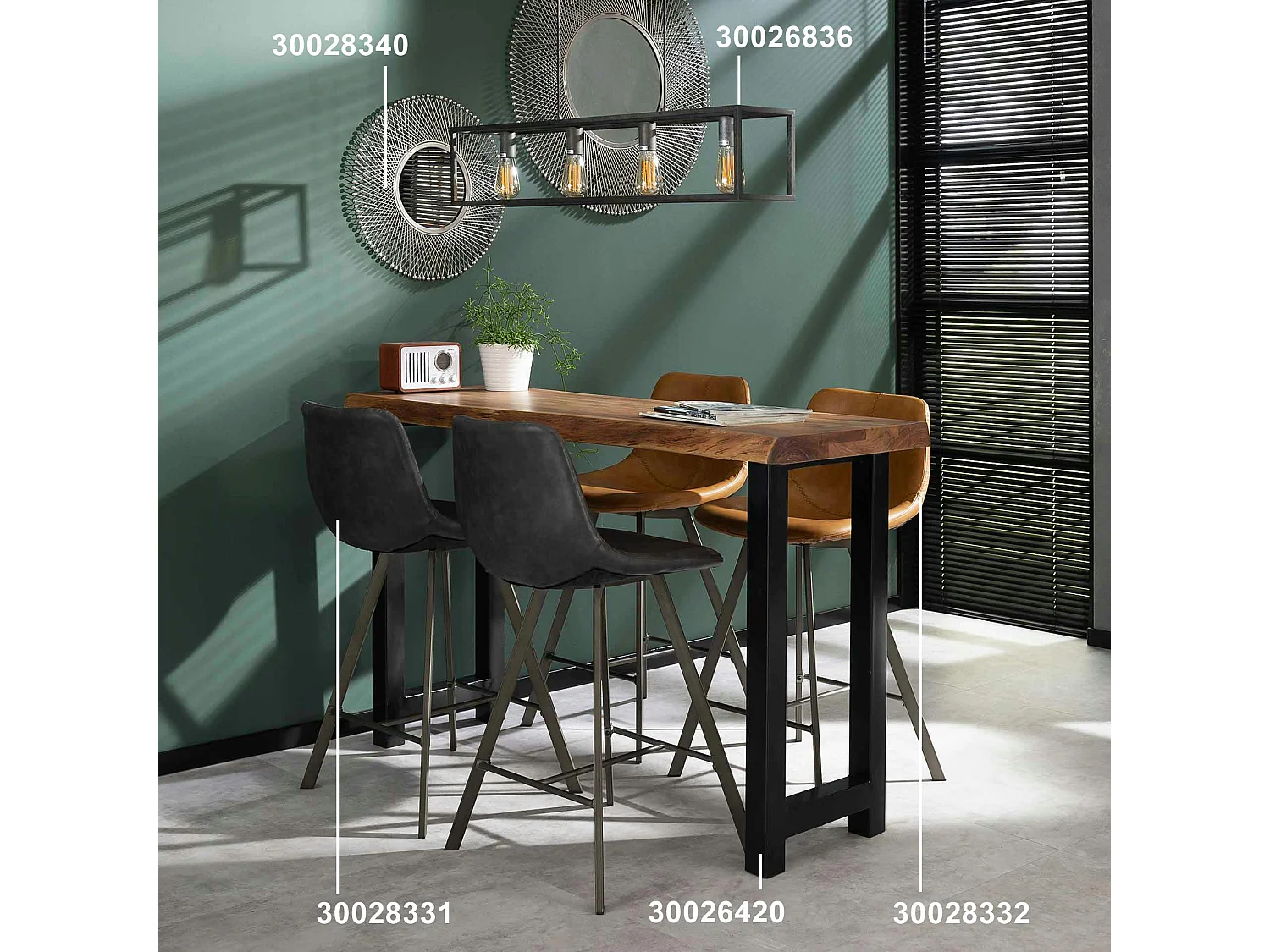 Table bar bois massif métal 150 cm MELBOURNE