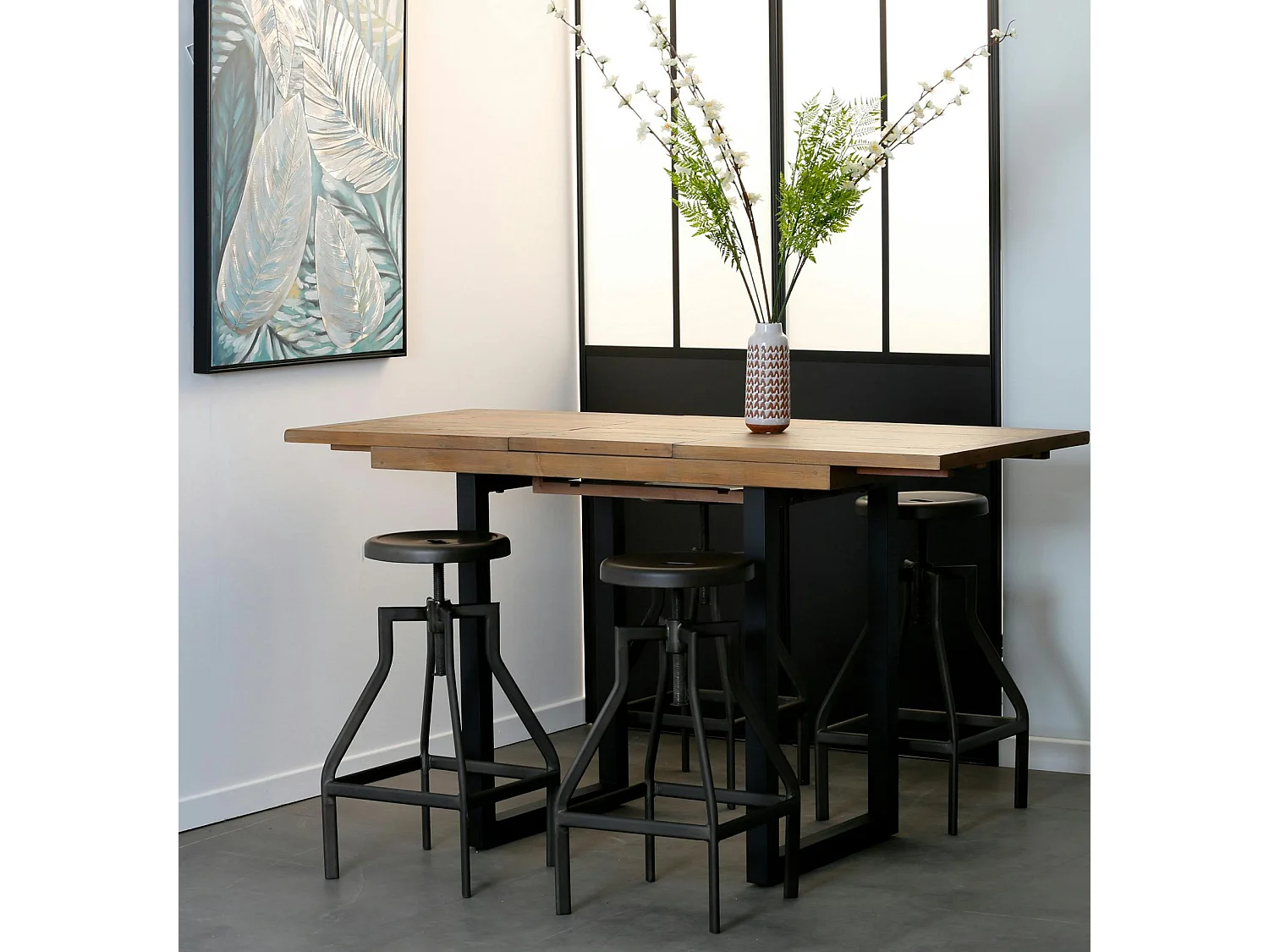 Table haute extensible bois recyclé 120-160 cm BRISBANE