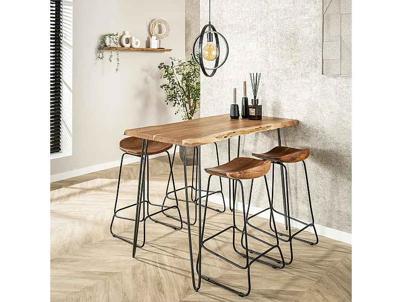Table haute en bois massif bordure naturelle 130 cm MELBOURNE