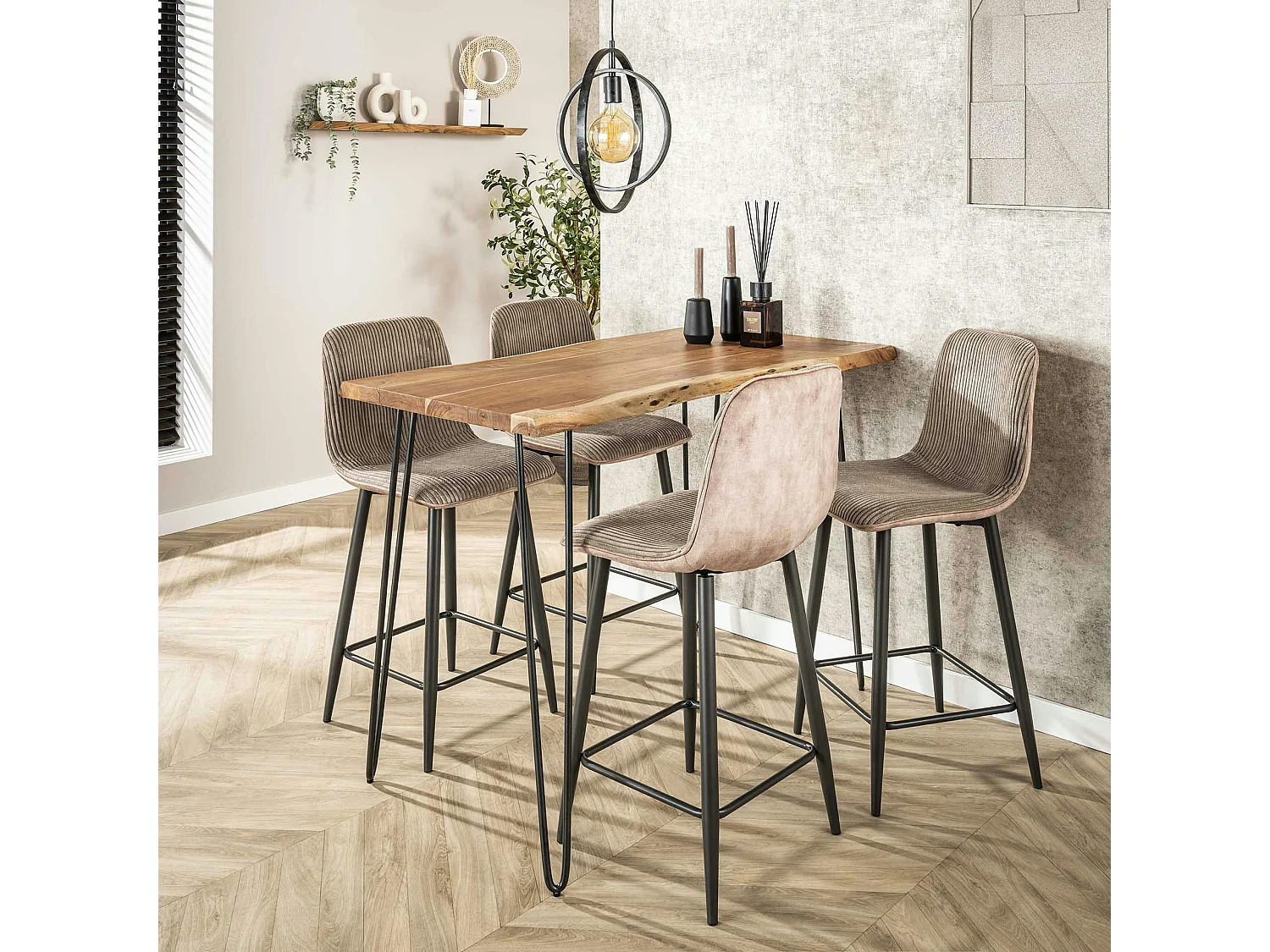 Table haute en bois massif bordure naturelle 130 cm MELBOURNE