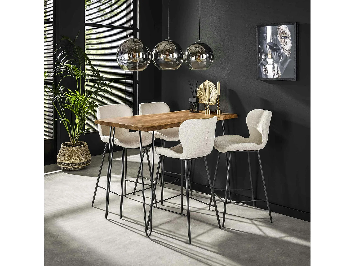 Table haute en bois massif bordure naturelle 130 cm MELBOURNE