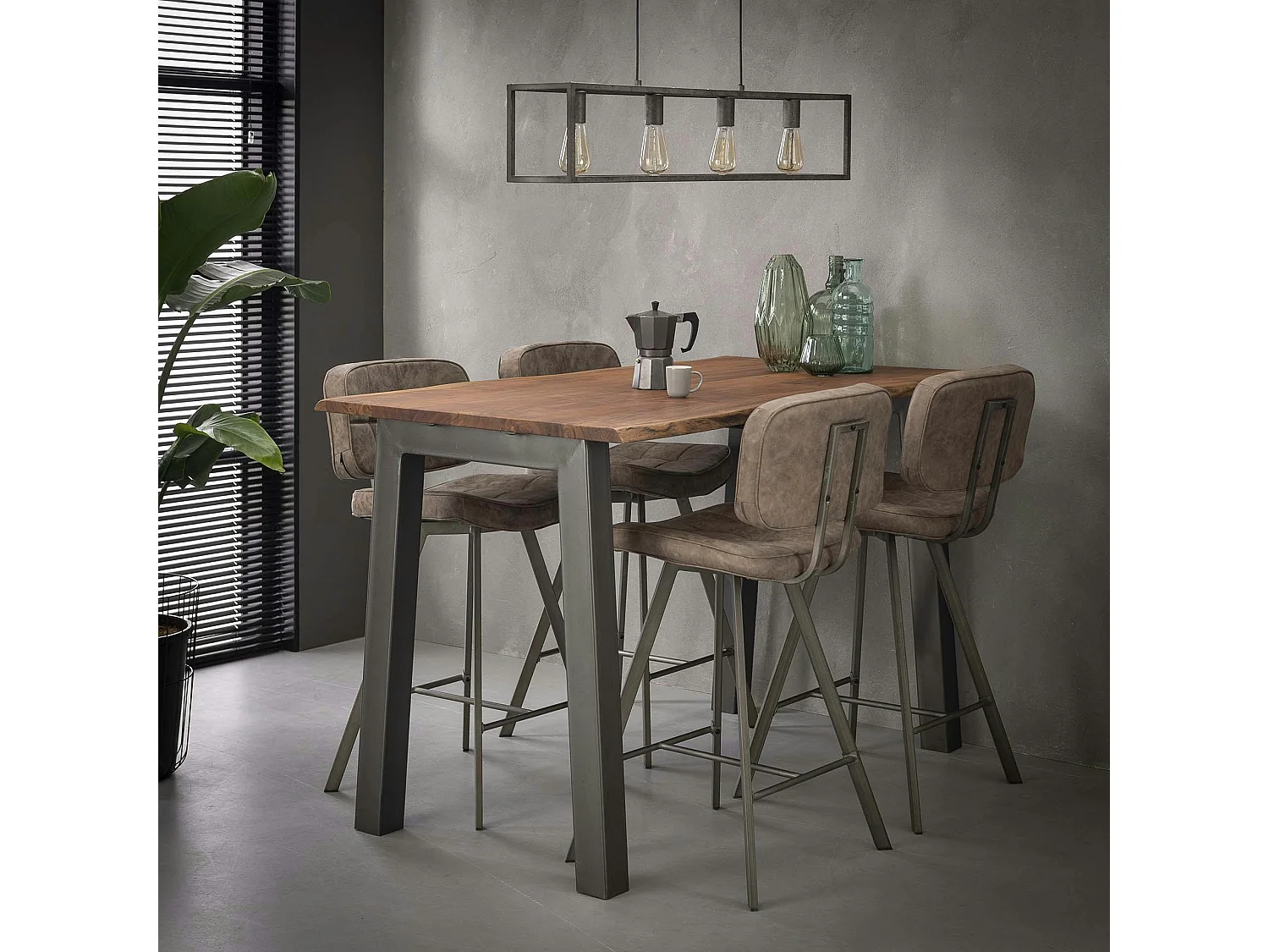 Table haute bois d'acacia métal 147 MELBOURNE