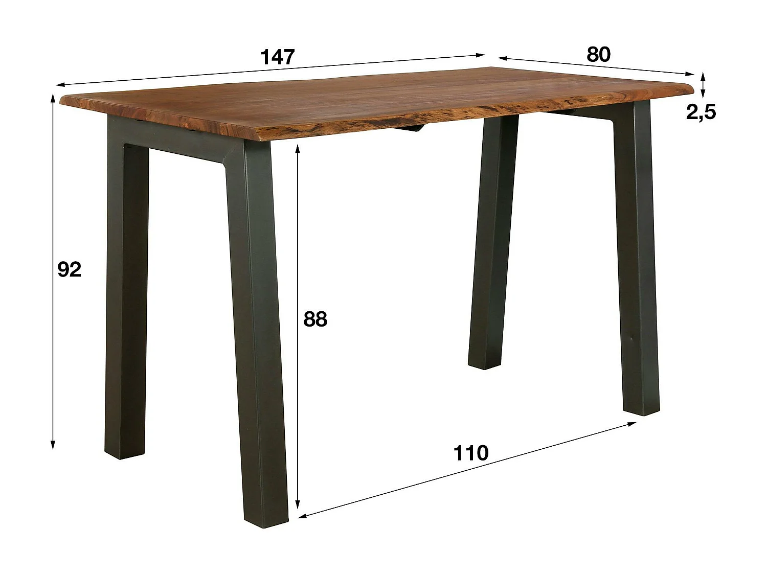 Table haute bois d'acacia métal 147 MELBOURNE