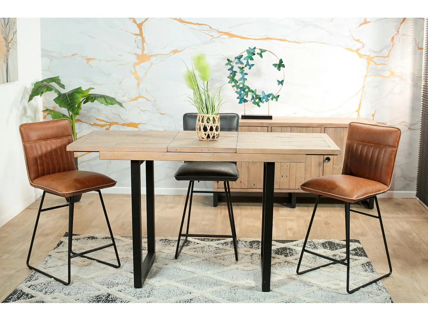 Table haute extensible bois recyclé 120-160 cm AUCKLAND