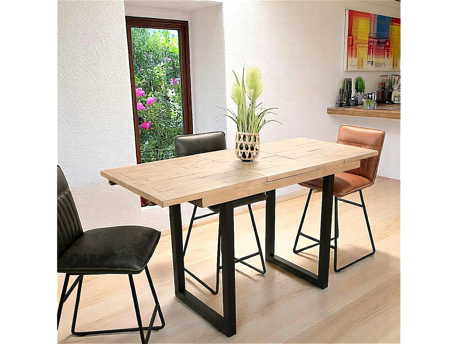 Table haute extensible bois recyclé 120-160 cm AUCKLAND