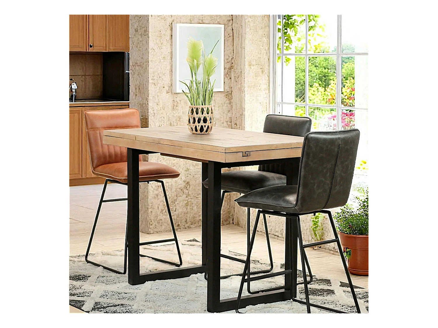 Table haute extensible bois recyclé 120-160 cm AUCKLAND