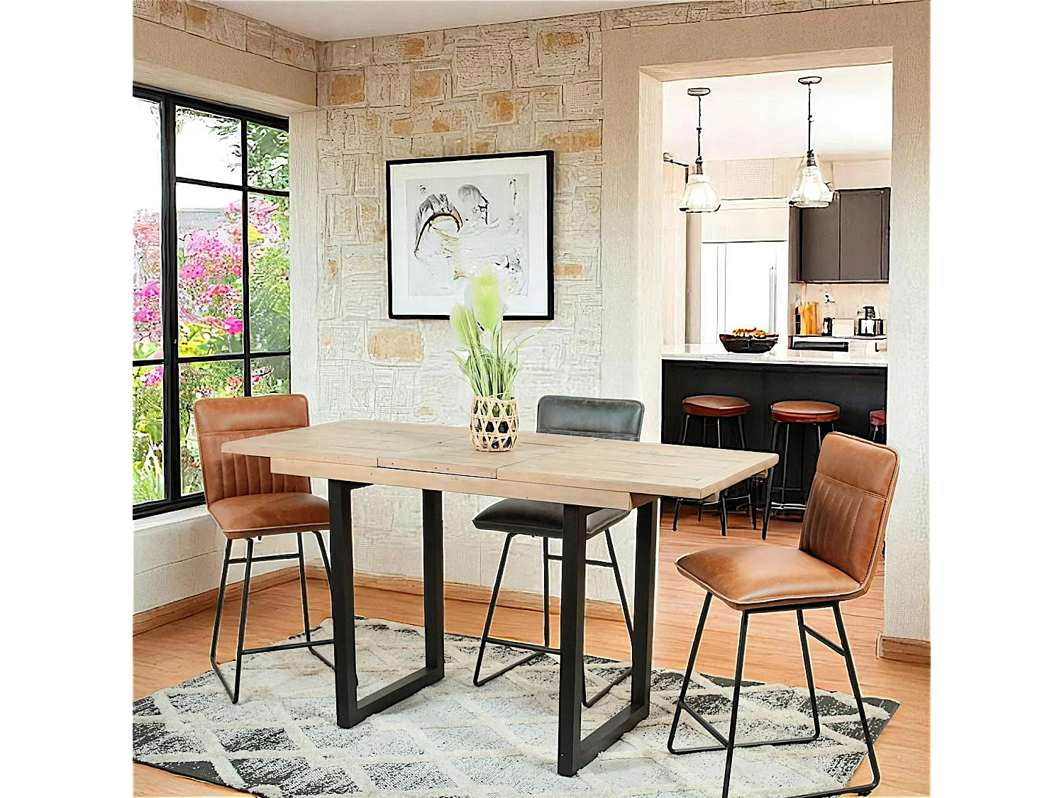 Table haute extensible bois recyclé 120-160 cm AUCKLAND