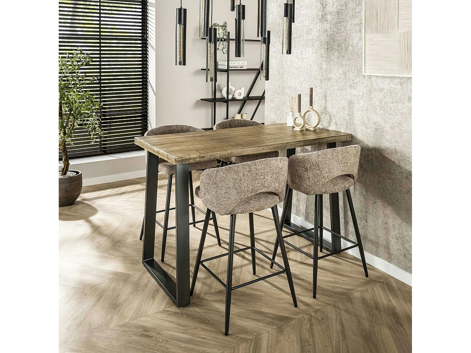 Table bar bois de manguier acier 135 cm LUCKNOW