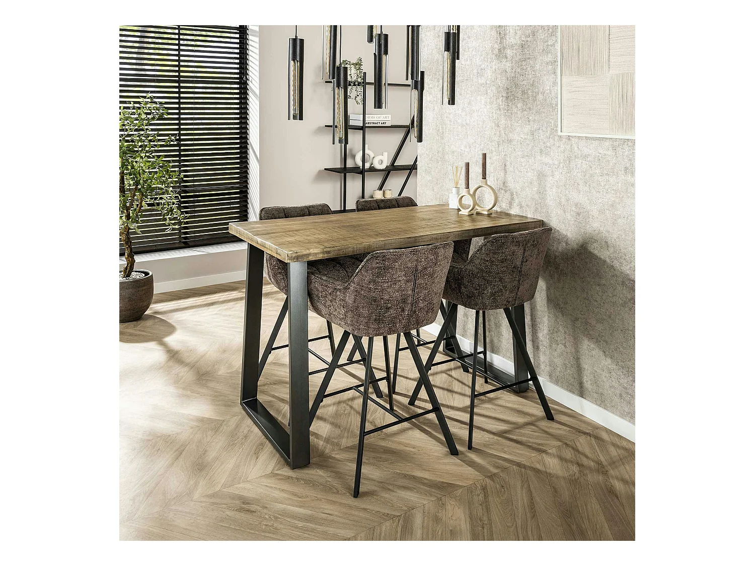 Table bar bois de manguier acier 135 cm LUCKNOW
