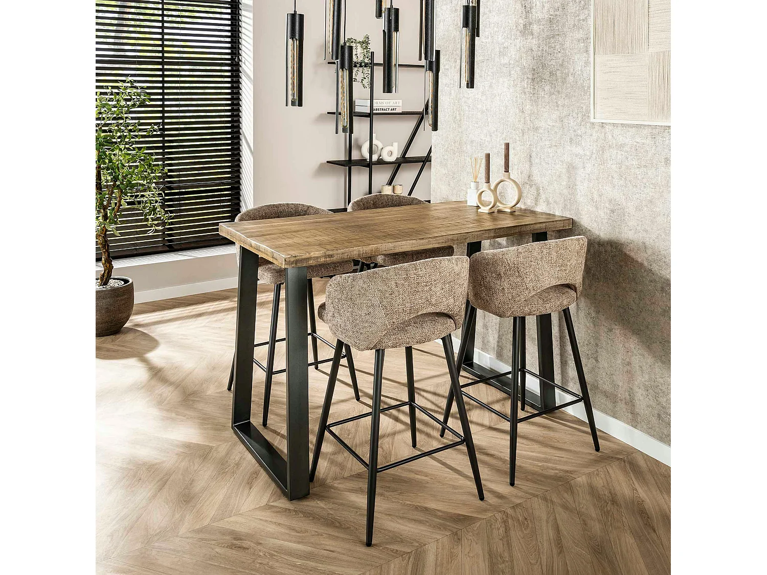 Table bar bois de manguier acier 135 cm LUCKNOW